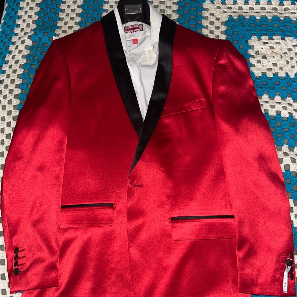 Elegant Red Tuxedo with Black Accents